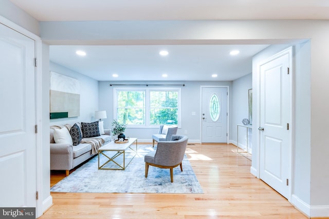 12452 White Horse Rd, Lusby, MD 20657 - living room with recessed lighting, light wood-style floors, and baseboards