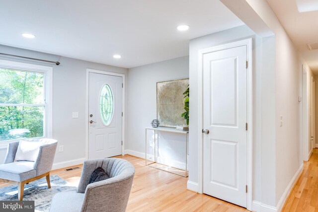 12452 White Horse Rd, Lusby, MD 20657 - entryway with recessed lighting, baseboards, visible vents, and light wood finished floors