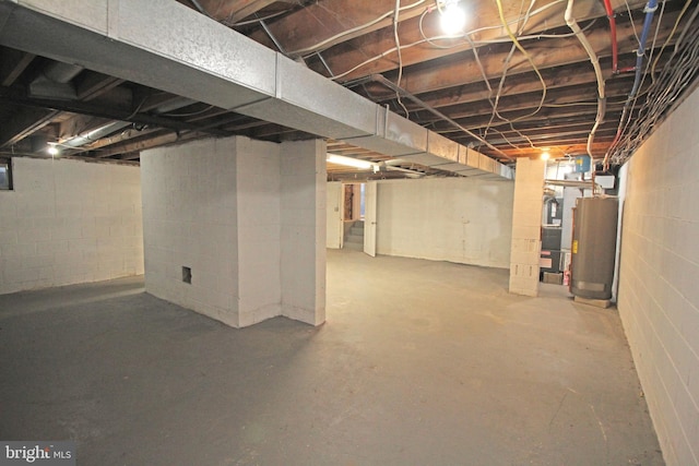 basement featuring gas water heater