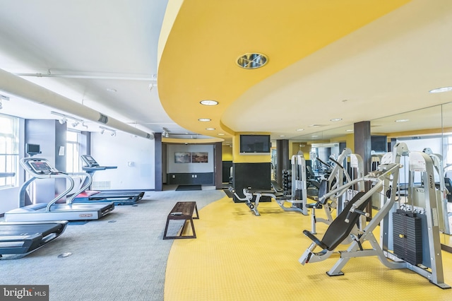 gym with carpet flooring