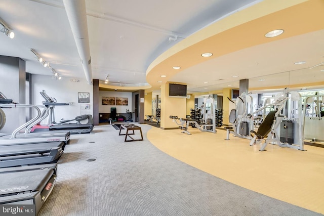 workout area featuring carpet floors