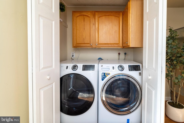 laundry room with cabinet space and washing machine and clothes dryer