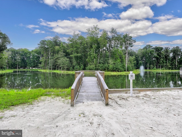 view of property's community with a water view and a view of trees