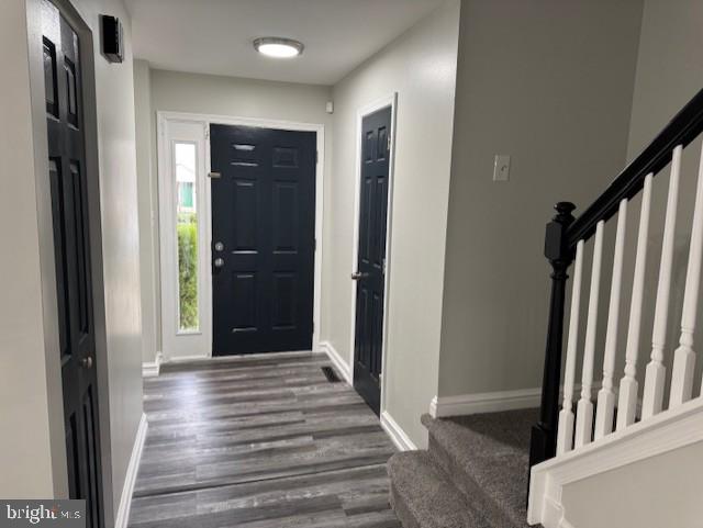 entryway featuring dark wood-type flooring