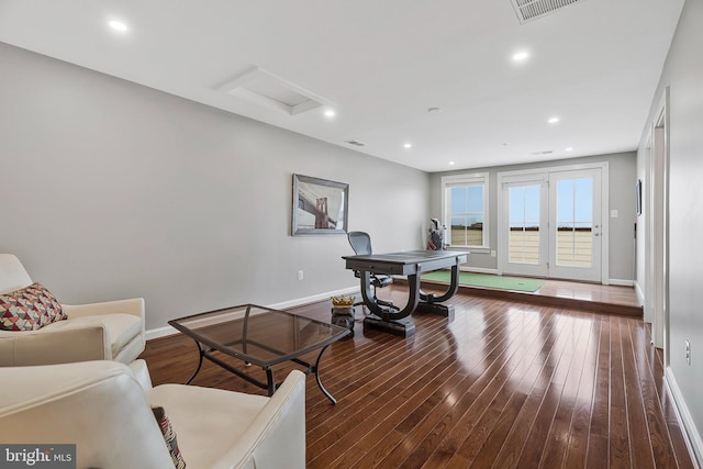 office area with dark hardwood / wood-style floors