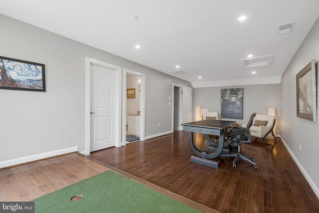 home office featuring hardwood / wood-style flooring