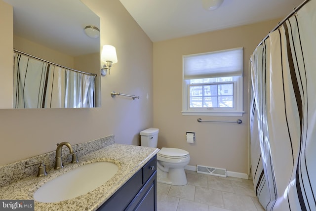 bathroom featuring tile patterned floors, vanity, and toilet