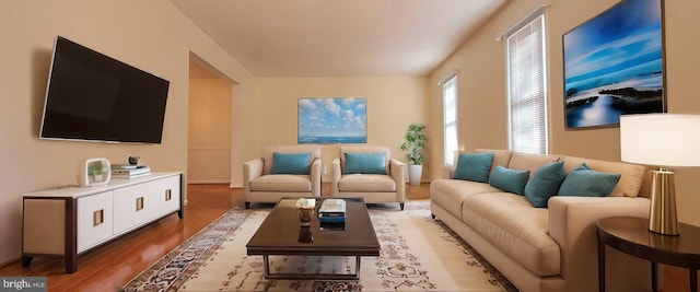 living area with wood finished floors