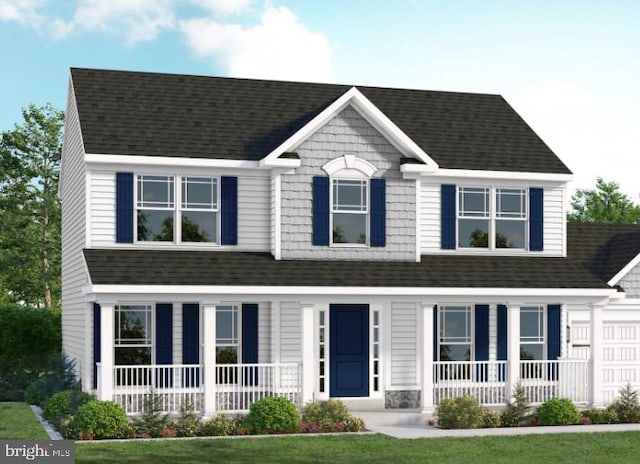 view of front of home featuring a porch and a shingled roof