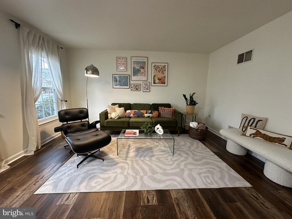 living room featuring dark hardwood / wood-style floors