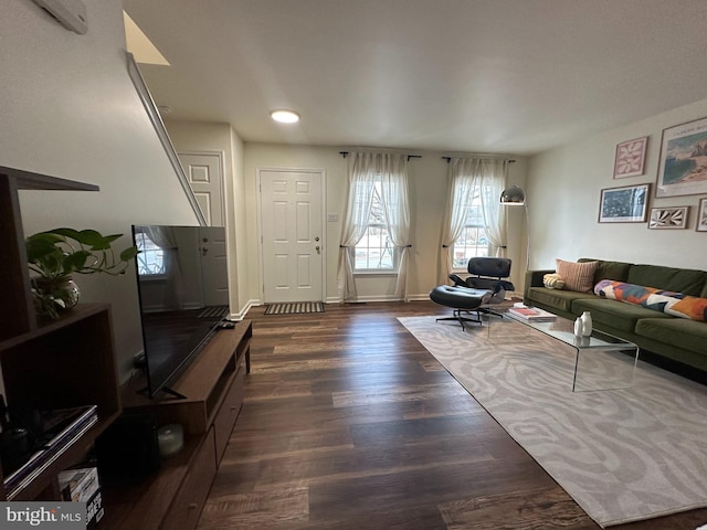 living room featuring dark hardwood / wood-style floors