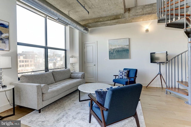 living room with hardwood / wood-style flooring