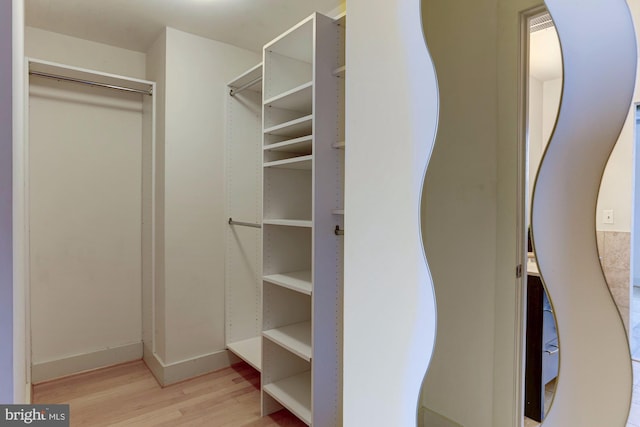 spacious closet with light hardwood / wood-style flooring