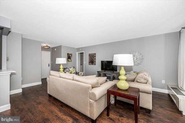 living room featuring dark wood-type flooring