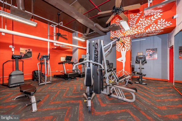 gym with ceiling fan