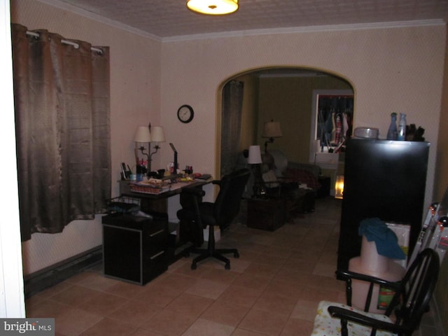 home office featuring crown molding