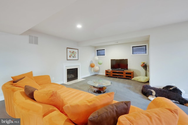 living room featuring carpet flooring