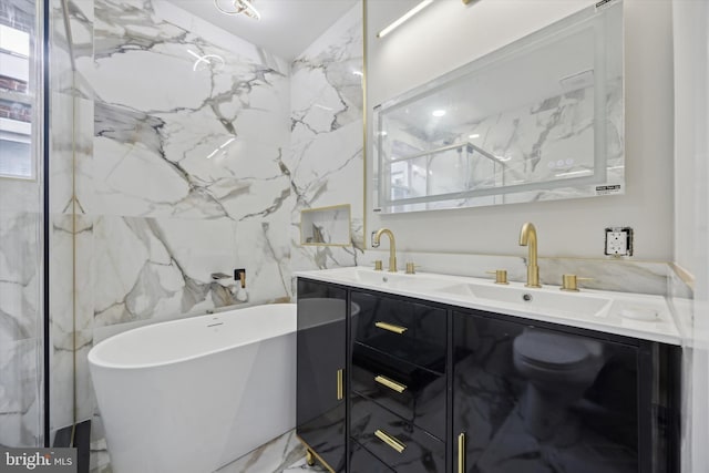 bathroom featuring vanity and a tub to relax in