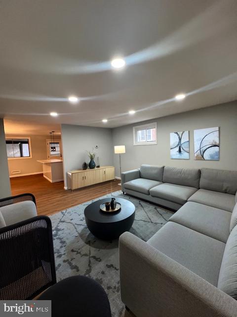 living room with hardwood / wood-style floors