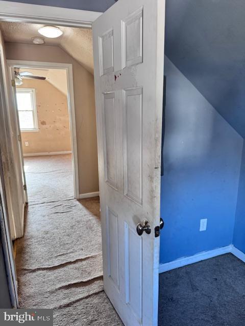 bonus room featuring lofted ceiling and carpet flooring