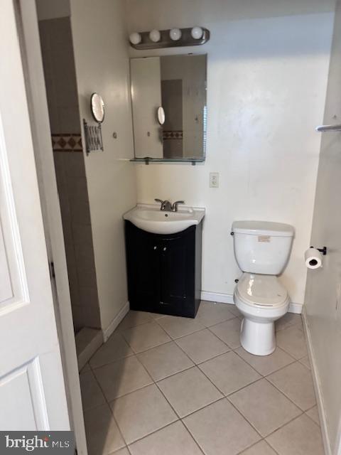 bathroom with tile patterned floors, toilet, and vanity