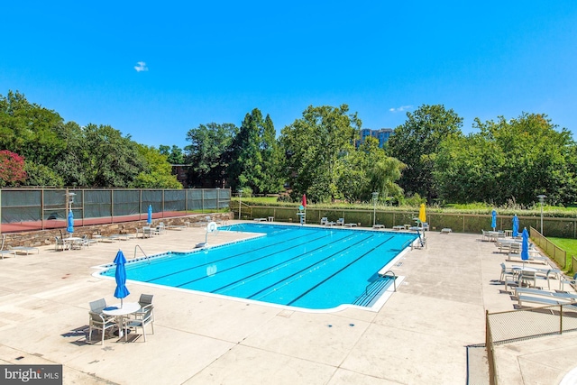 view of swimming pool featuring a patio