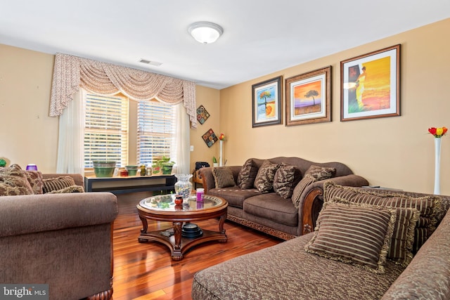 living room with hardwood / wood-style floors