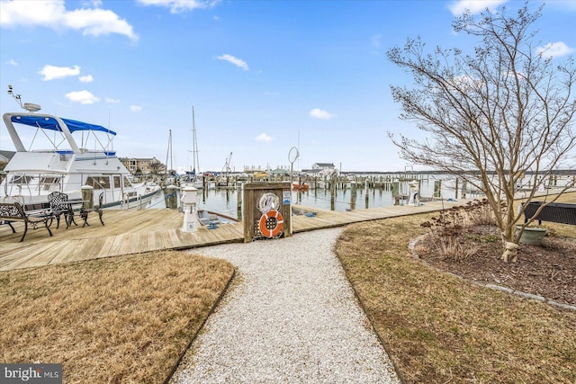 dock area featuring a water view