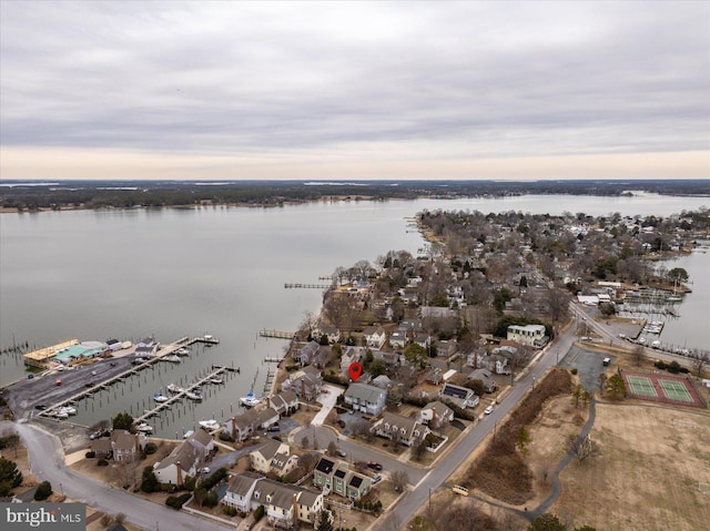 bird's eye view featuring a water view