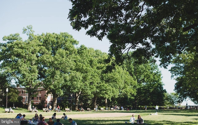 view of property's community with a lawn