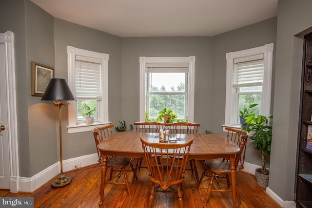 dining room with wood finished floors and baseboards
