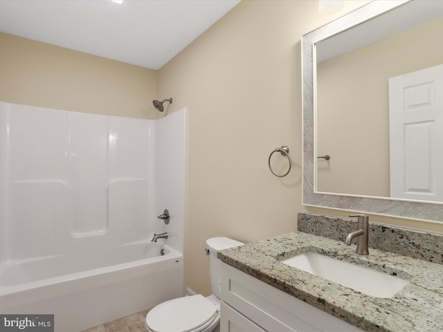 full bathroom with vanity, shower / washtub combination, and toilet