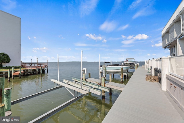 view of dock featuring a water view