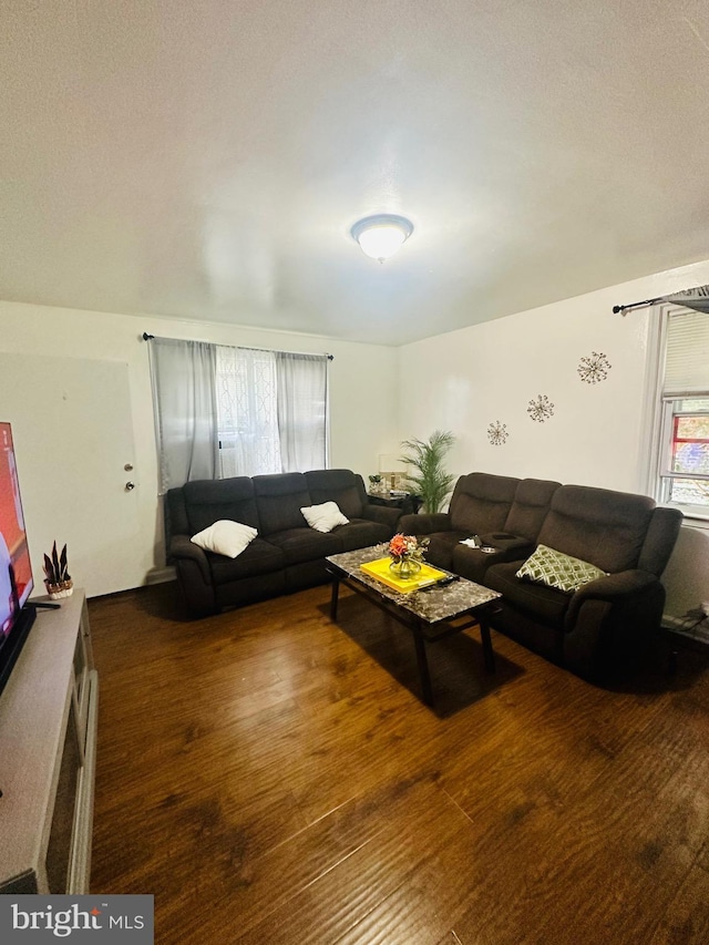 unfurnished living room featuring dark wood-type flooring