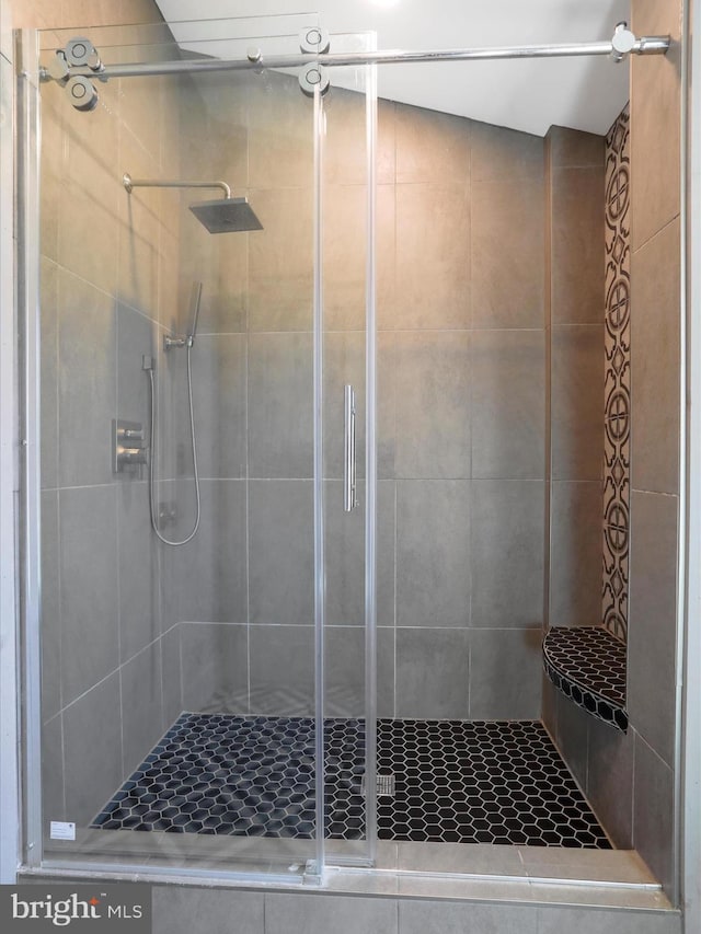 bathroom with a shower stall