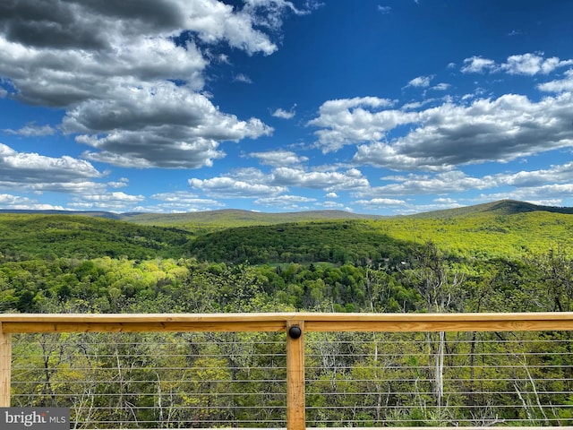 mountain view featuring a forest view