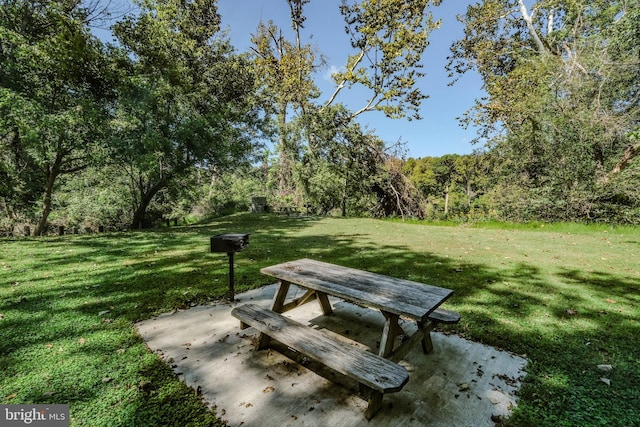 view of community with a patio area and a lawn