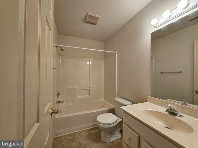 full bathroom with vanity, toilet, and bathing tub / shower combination