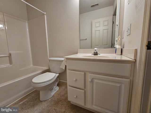 full bathroom with vanity, shower / washtub combination, and toilet