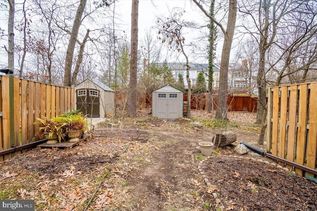 view of yard with a storage unit