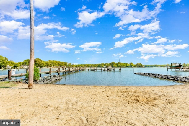 dock area with a water view