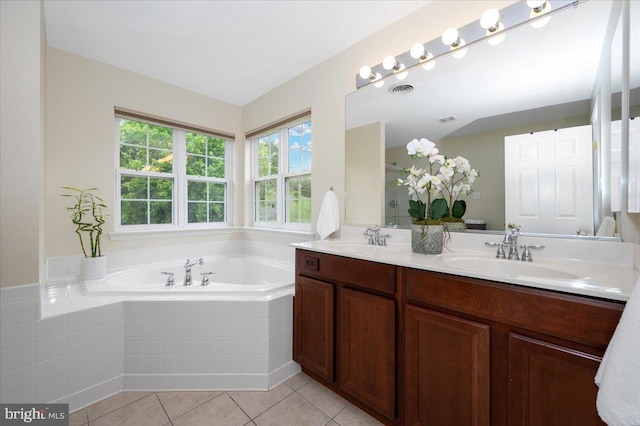 11050 Sanandrew Dr, New Market, MD 21774 - bathroom featuring double vanity, a bath, plenty of natural light, and tile patterned flooring