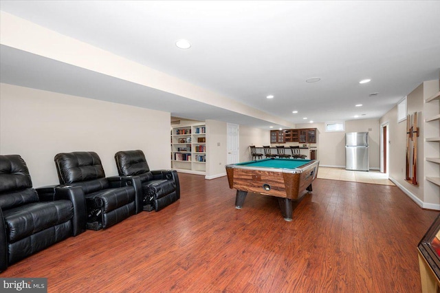11050 Sanandrew Dr, New Market, MD 21774 - game room with wood finished floors, pool table, recessed lighting, baseboards, and built in shelves