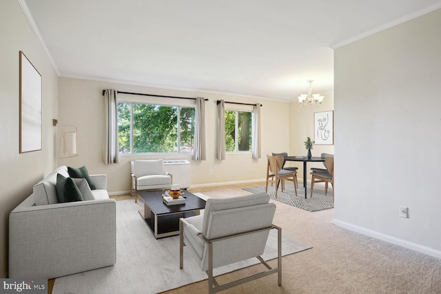 3601 5th St S Unit 206, Arlington, VA 22204 - carpeted living room featuring ornamental molding and a chandelier