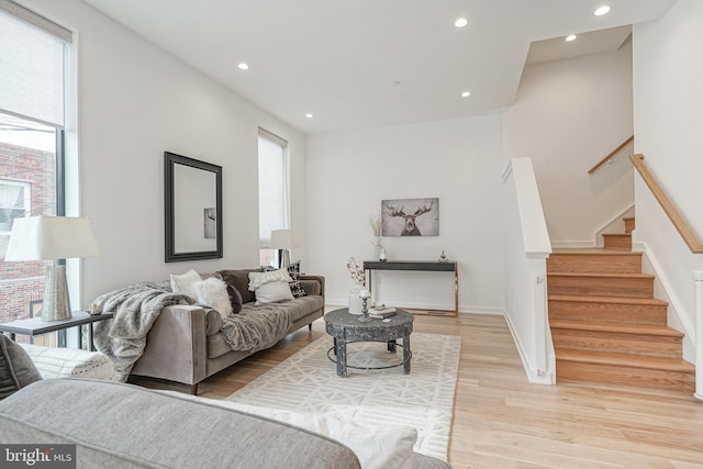 living room with light hardwood / wood-style floors