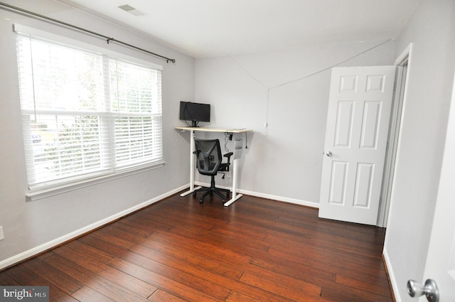 office space featuring dark hardwood / wood-style flooring