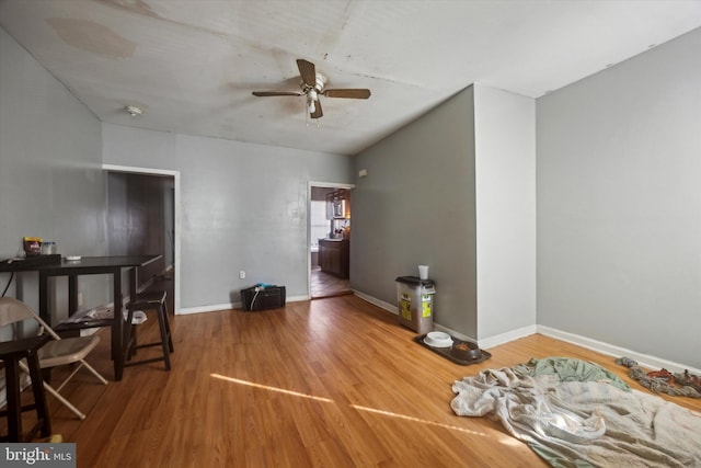 miscellaneous room with hardwood / wood-style flooring and ceiling fan