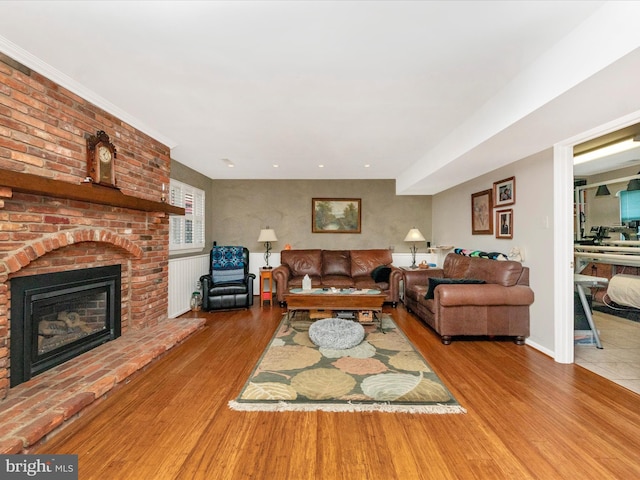 living room with a fireplace and light hardwood / wood-style floors