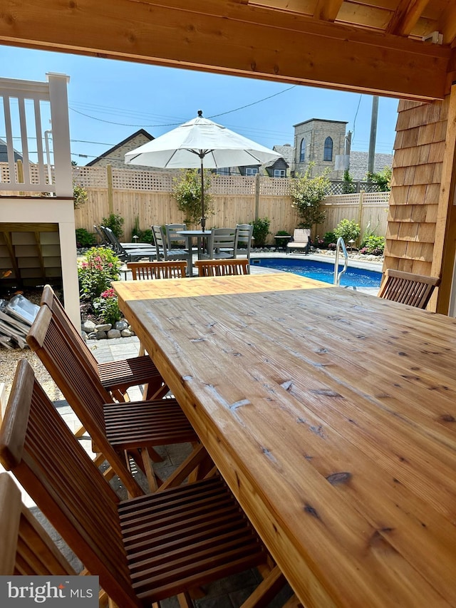 view of patio with a fenced in pool