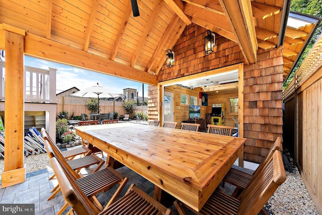 view of patio featuring ceiling fan